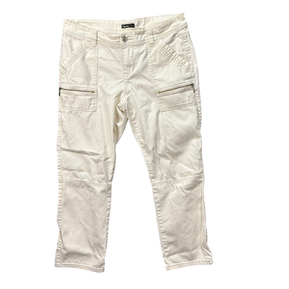 Union Bay Supplies Cropped Pants 10 Cream Khaki Stretch Utility Everyday Casual